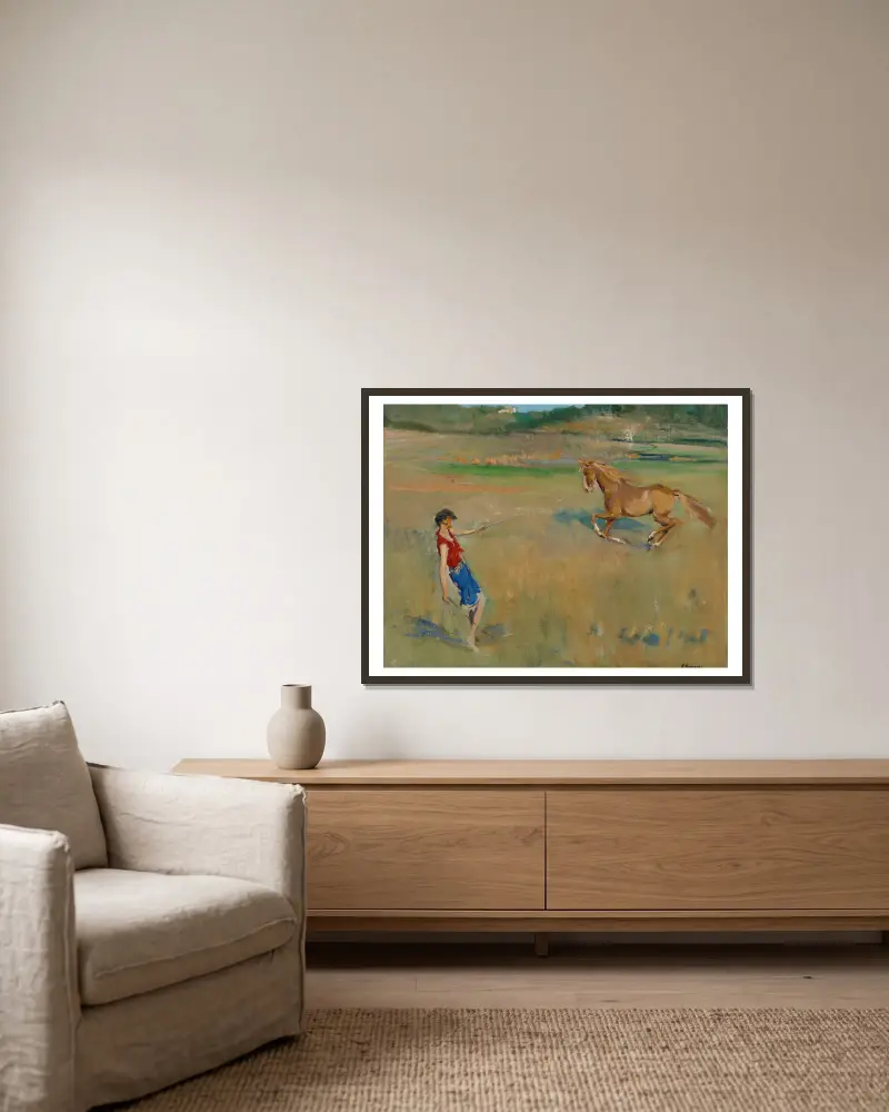 Školení poníka, Sir John Lavery v rámu na stěně