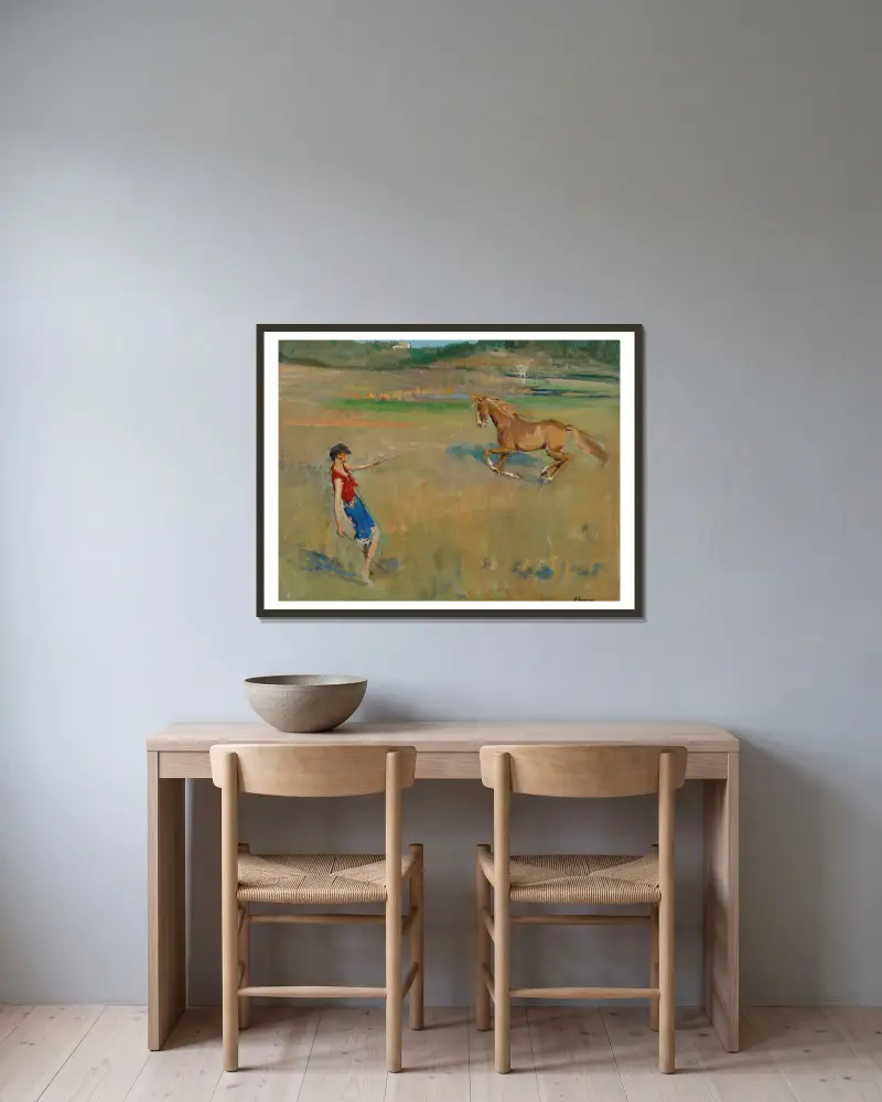 Školení poníka, Sir John Lavery v rámu na stěně