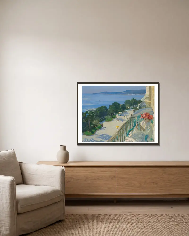 The Terrace, Cap d’Ail av Sir John Lavery inramad på en vägg