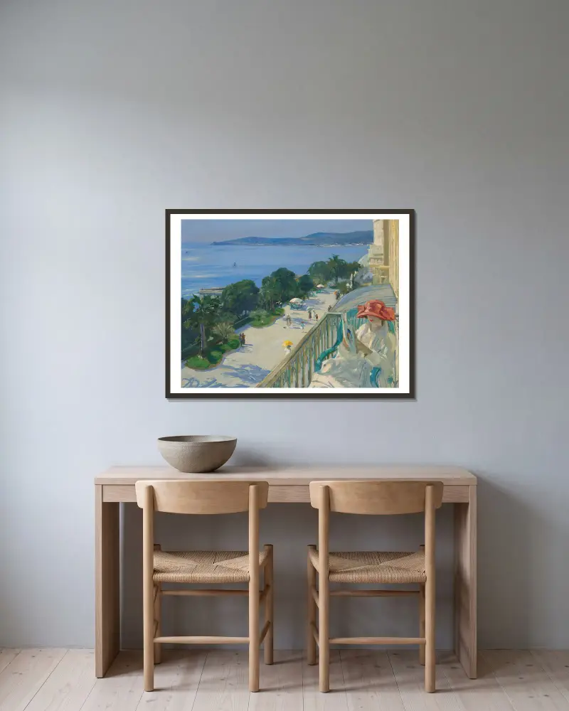 The Terrace, Cap d’Ail av Sir John Lavery inramad på en vägg