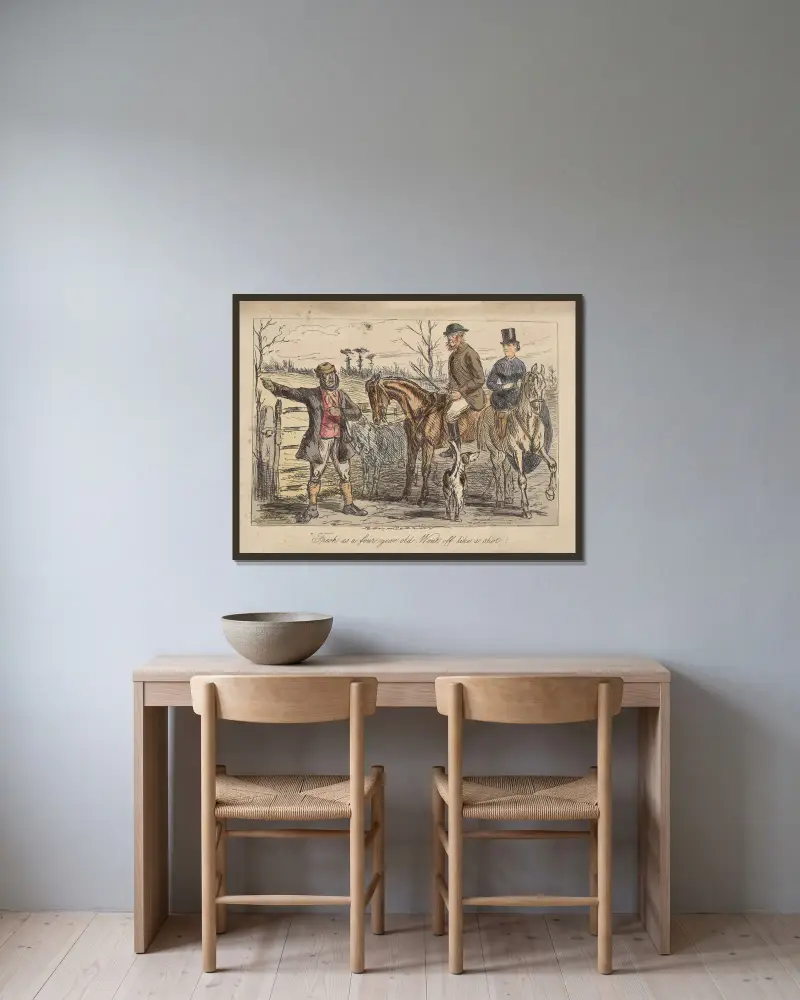 Mr. Facey Romfords hundar; Fräsch som en fyraåring. For iväg som ett skott! av John Leech inramad på en vägg