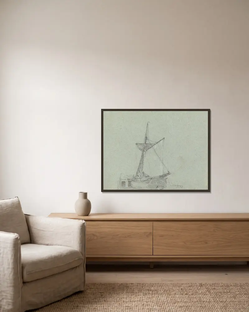 Eine Lastkähne von John Linnell gerahmt an einer Wand