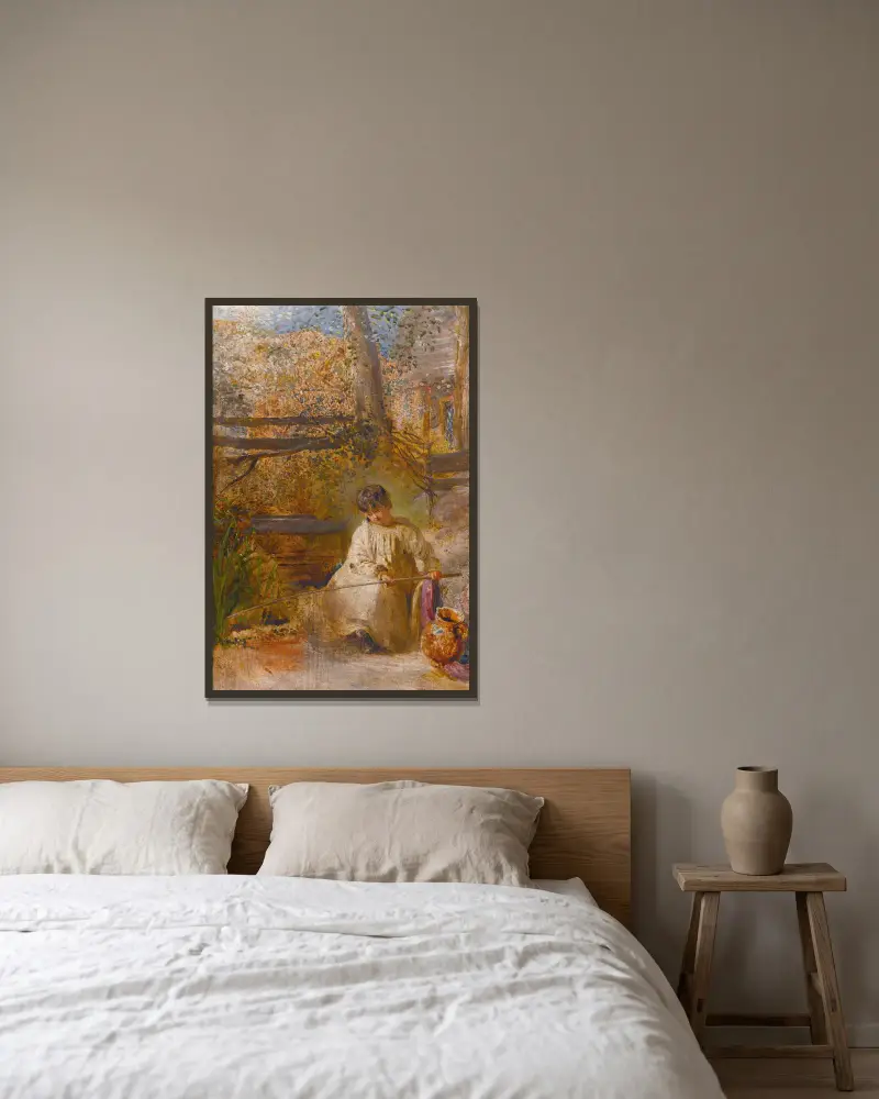 Ein Junge beim Fischen von John Linnell gerahmt an einer Wand
