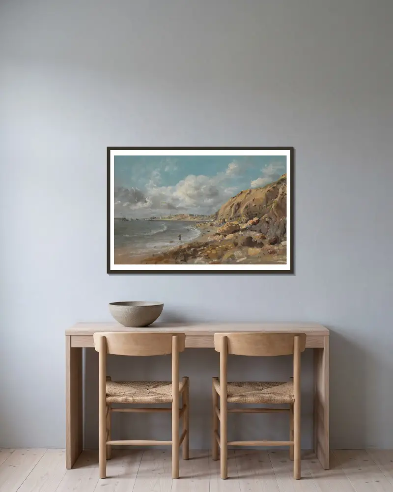 Kustvy vid Cullercoats nära Whitley Bay av John Linnell inramad på en vägg