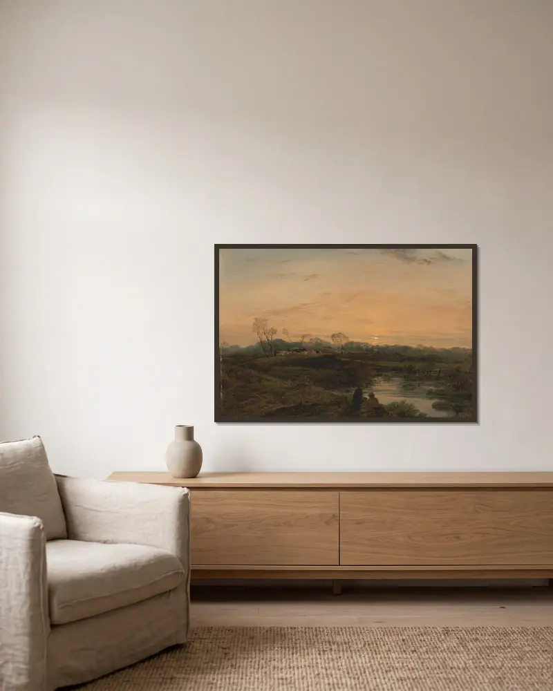 Abend, Bayswater von John Linnell gerahmt an einer Wand