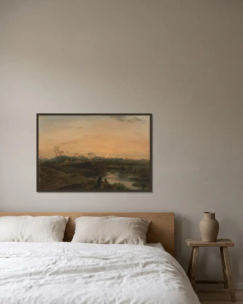 Abend, Bayswater von John Linnell gerahmt an einer Wand