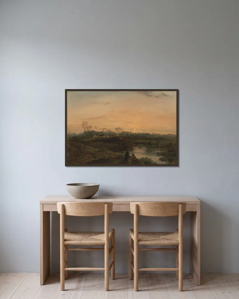 Abend, Bayswater von John Linnell gerahmt an einer Wand