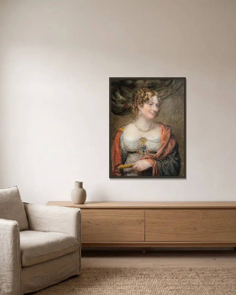 Porträtt av Anne Law (född Towry), 1:a Lady Ellenborough av John Linnell inramad på en vägg