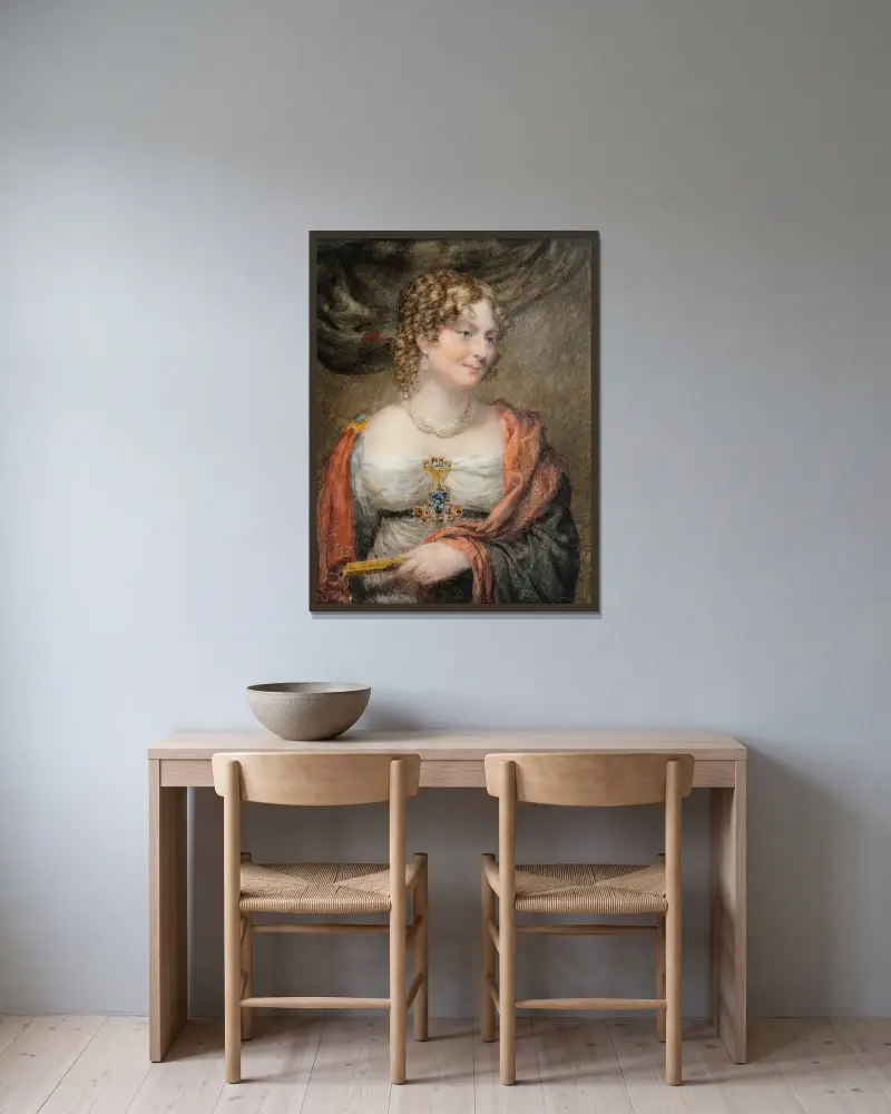 Porträtt av Anne Law (född Towry), 1:a Lady Ellenborough av John Linnell inramad på en vägg