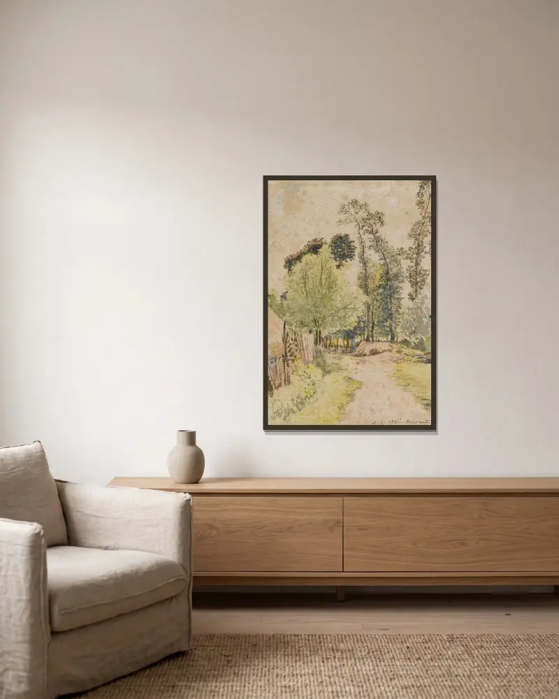 Studie av träd i Bayswater, London av John Linnell inramad på en vägg