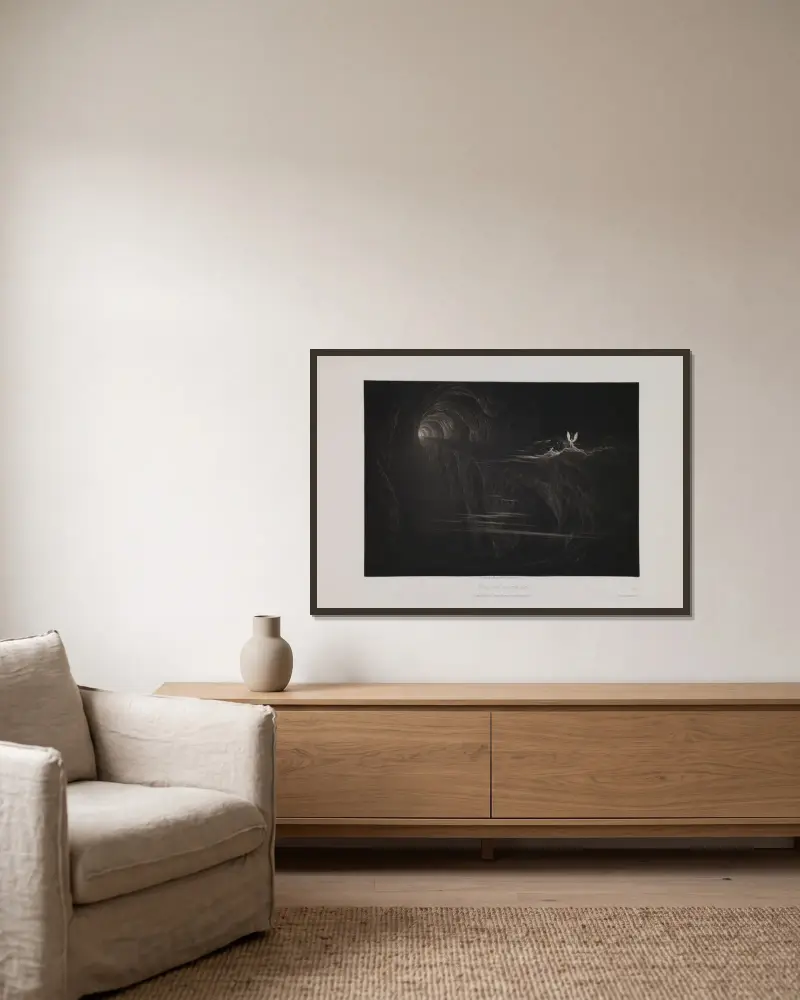 Brücke über das Chaos von John Martin gerahmt an einer Wand