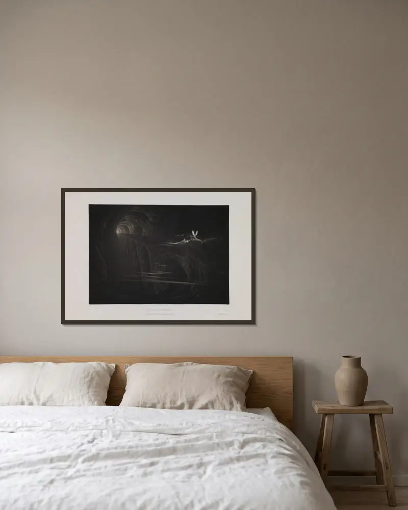 Brücke über das Chaos von John Martin gerahmt an einer Wand