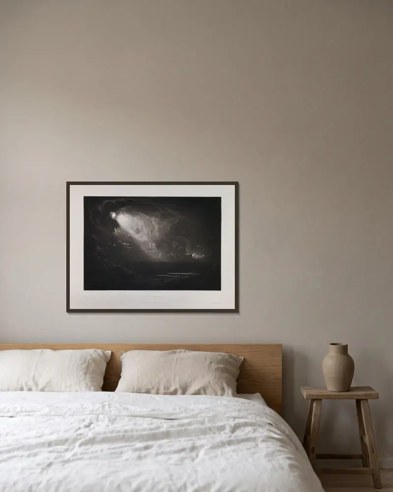 Die Erschaffung des Lichts (Buch 7, Vers 339) von John Martin gerahmt an einer Wand