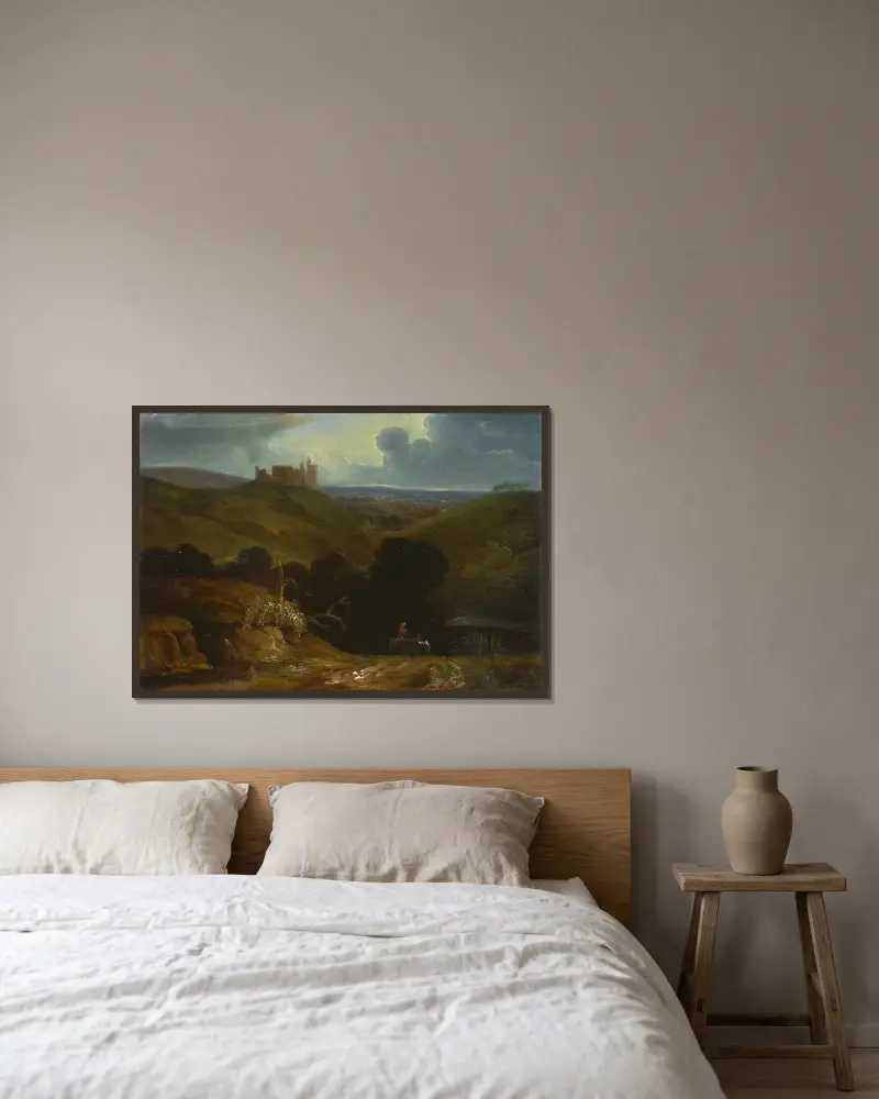 Landschaft mit einem Schloss von John Martin gerahmt an einer Wand