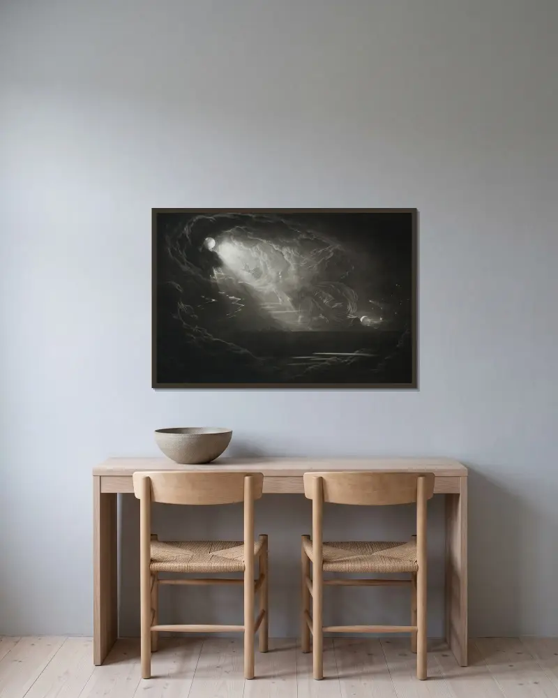 Das verlorene Paradies; Die Erschaffung des Lichts von John Martin gerahmt an einer Wand