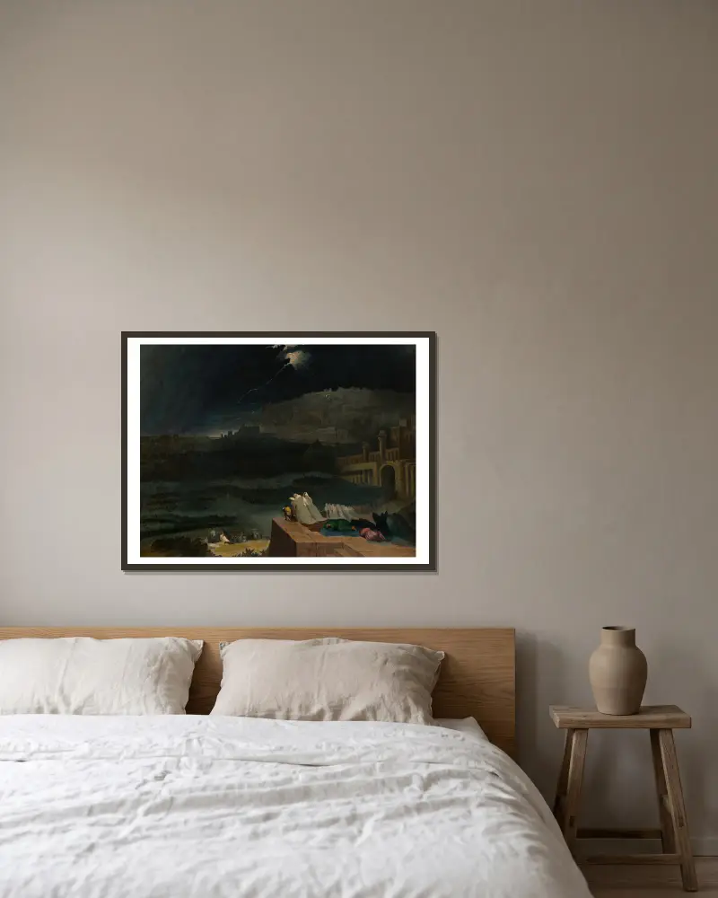 Nineves botgöring av John Martin inramad på en vägg
