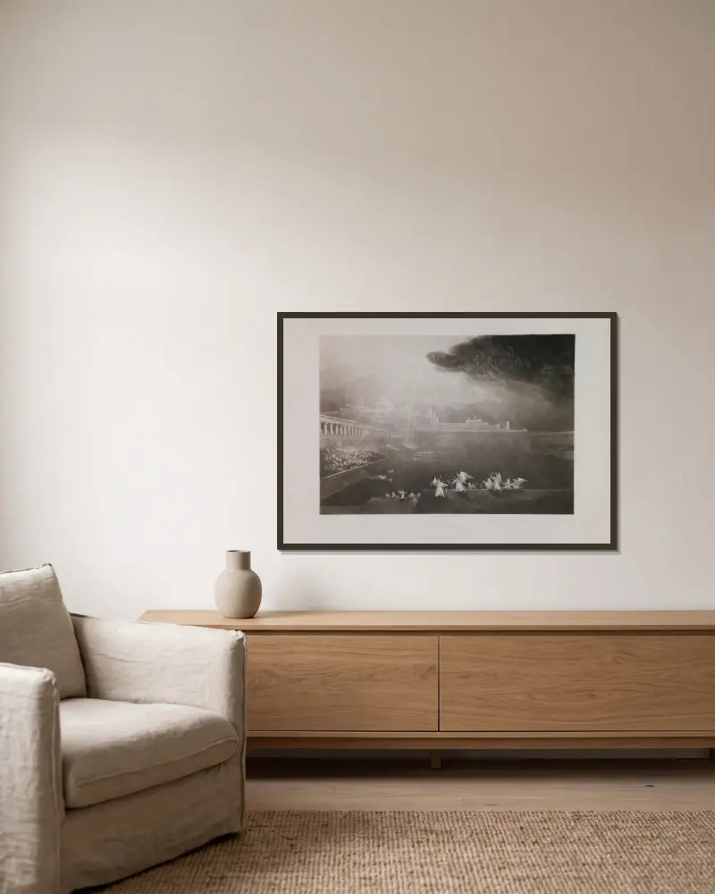 Die Höfe Gottes von John Martin gerahmt an einer Wand