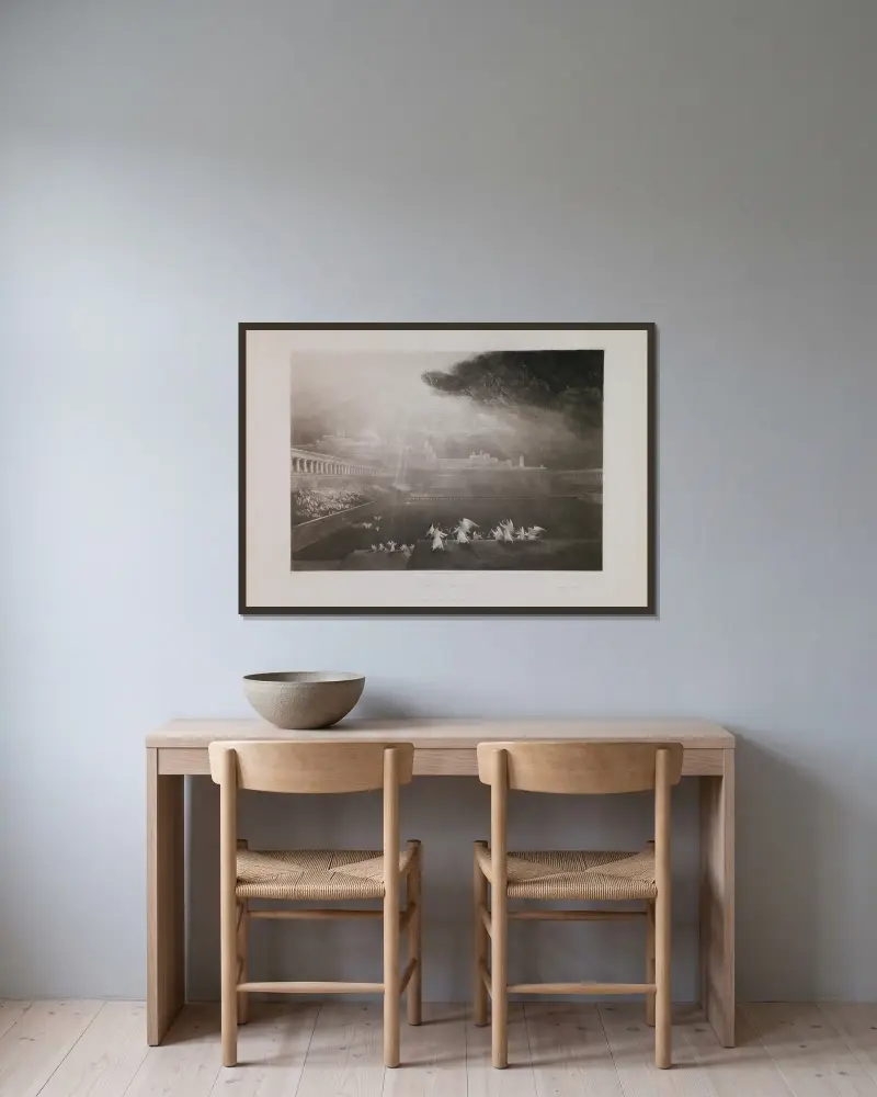 Die Höfe Gottes von John Martin gerahmt an einer Wand
