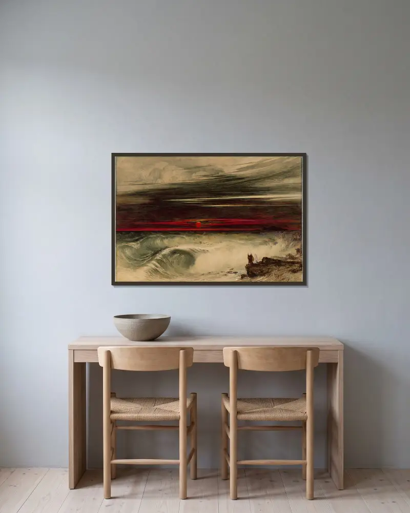 Faraos här förintas av John Martin inramad på en vägg