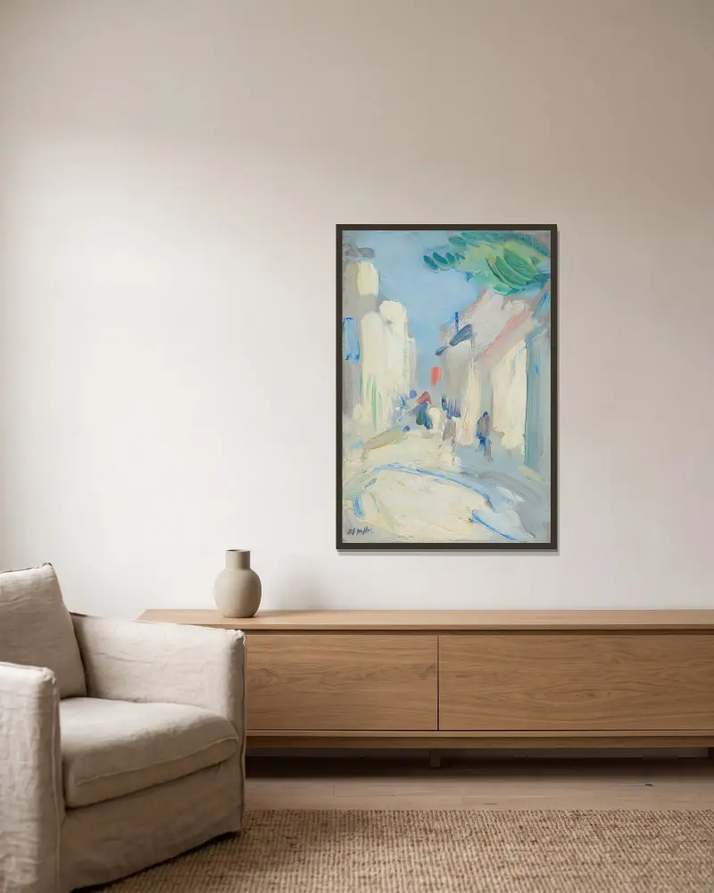 Straßenszene, Frankreich von Samuel John Peploe gerahmt an einer Wand