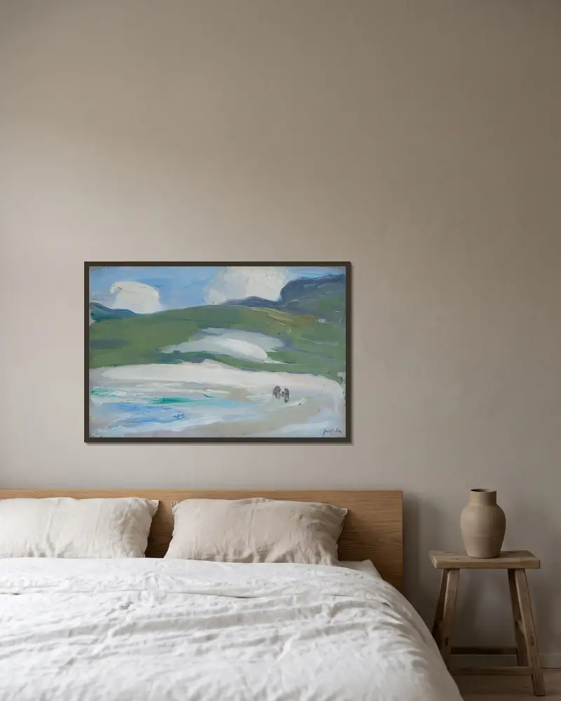 Der Sandstrand, Barra von Samuel John Peploe gerahmt an einer Wand