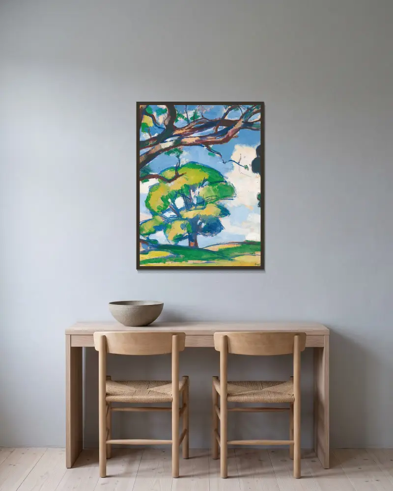 Trees, Douglas Hall av Samuel John Peploe inramad på en vägg