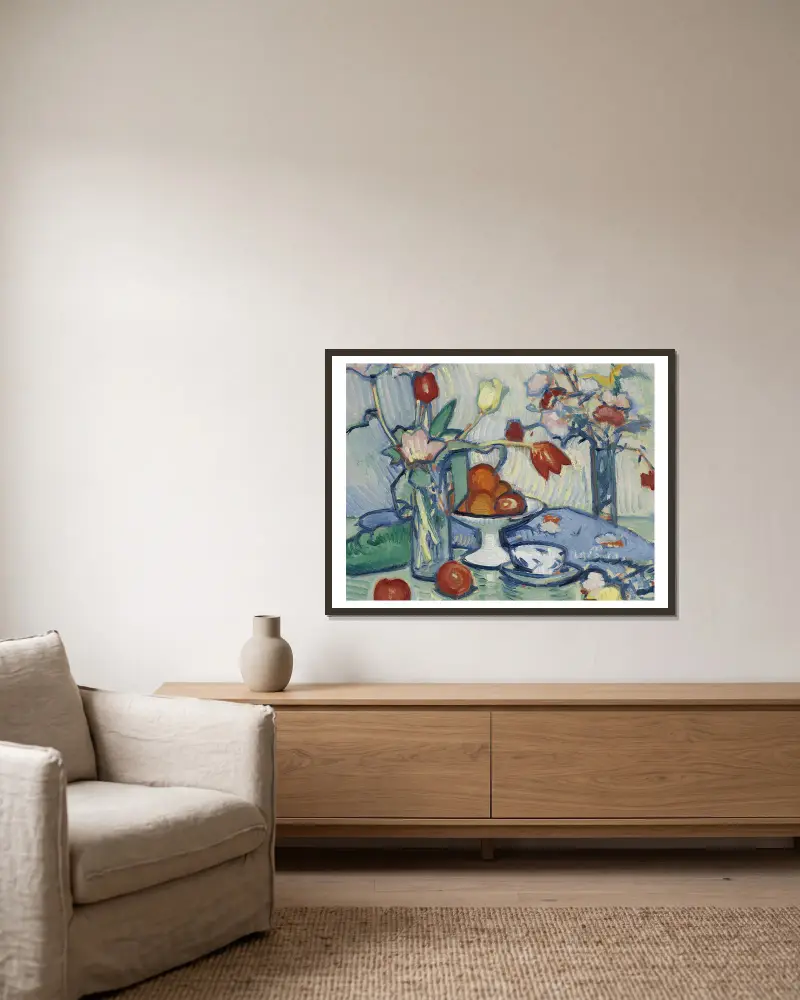 Tulips av Samuel John Peploe inramad på en vägg