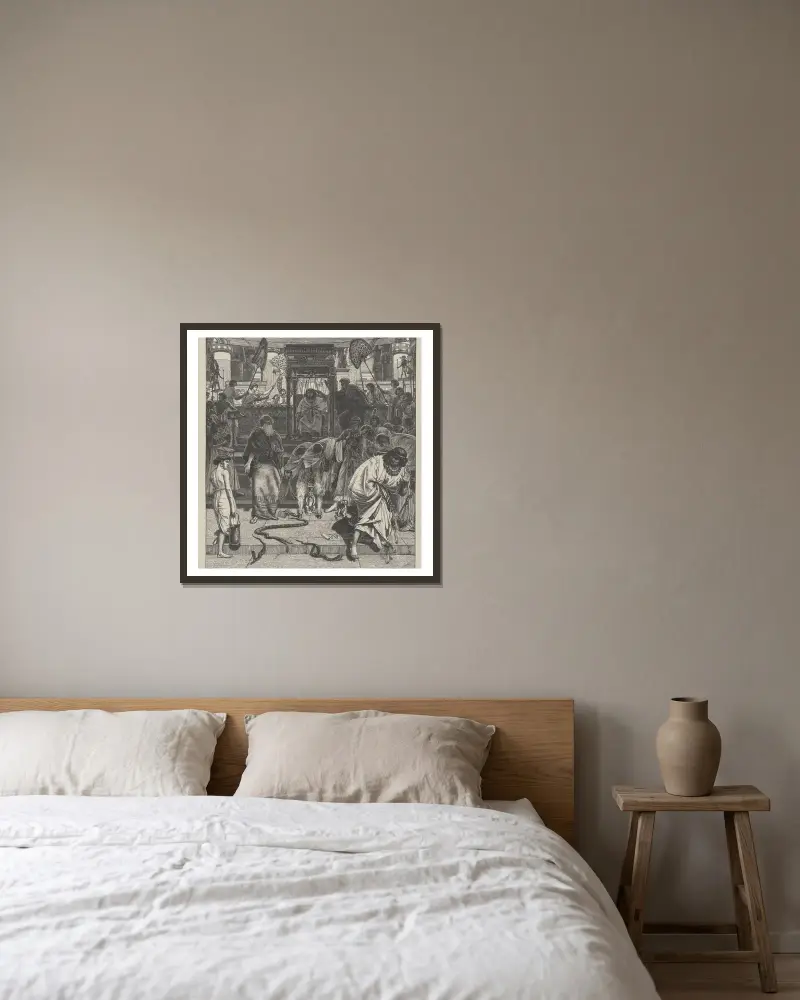 Moses und Aaron vor dem Pharao von Edward John Poynter gerahmt an einer Wand