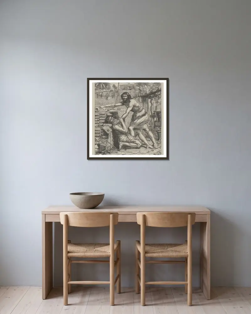 Mose erschlägt den Ägypter von Edward John Poynter gerahmt an einer Wand