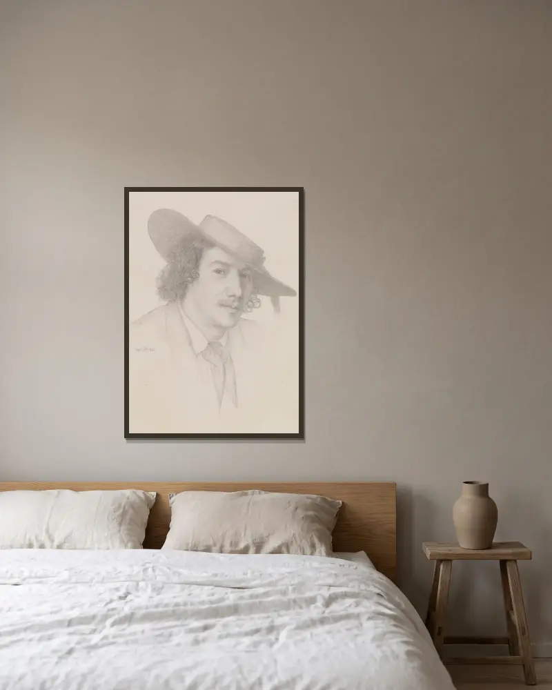 Porträtt av Whistler av Edward John Poynter inramad på en vägg
