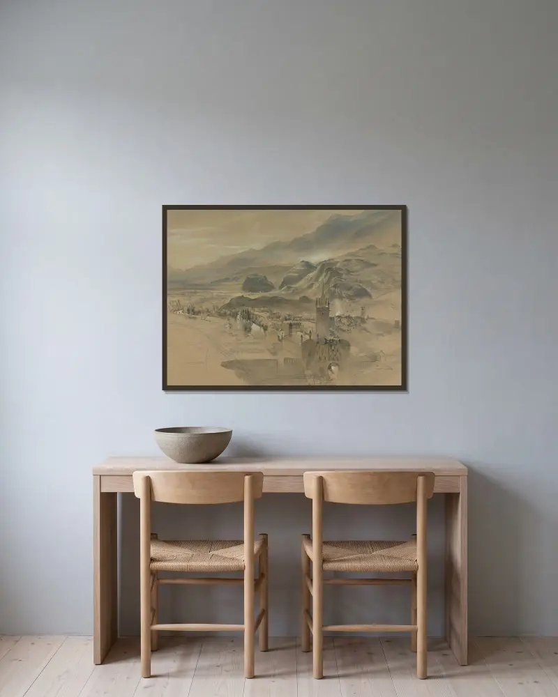 Utsikt över Susa, Italien, från väster av John Ruskin inramad på en vägg