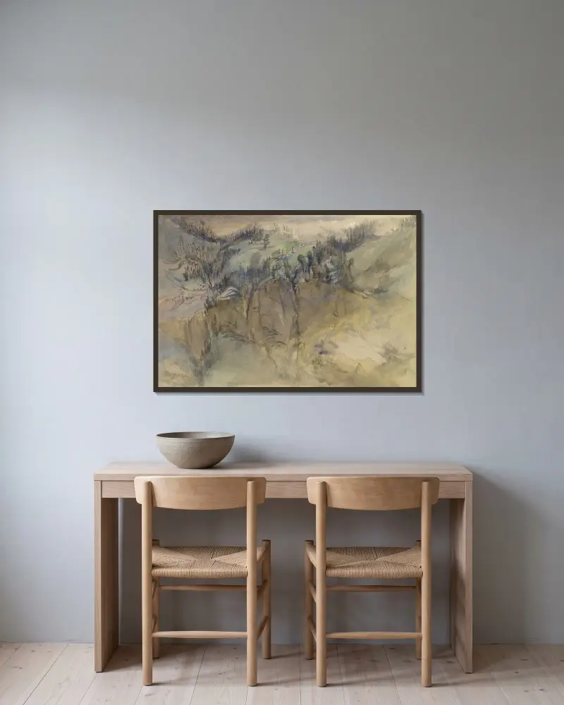 Alpenlandschaft von John Ruskin gerahmt an einer Wand