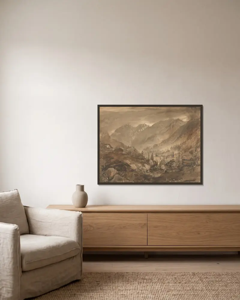 Berglandschaft, Macugnaga von John Ruskin gerahmt an einer Wand