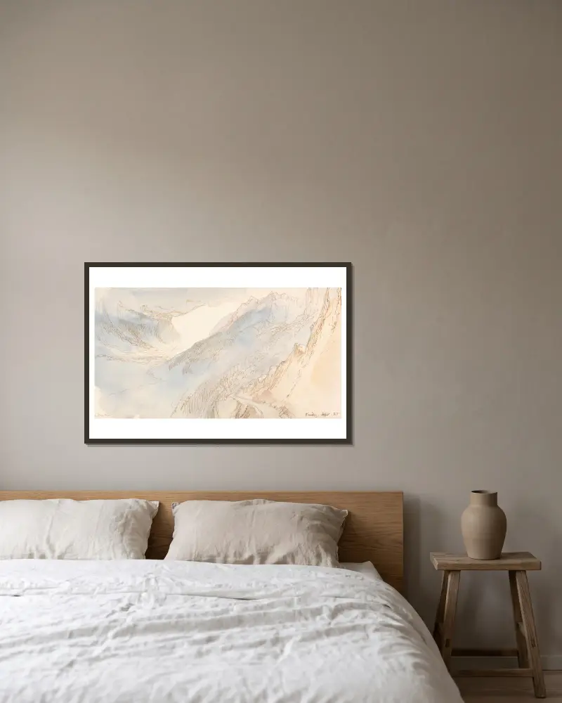 Berglandschaft – Nr. 2 von John Ruskin gerahmt an einer Wand
