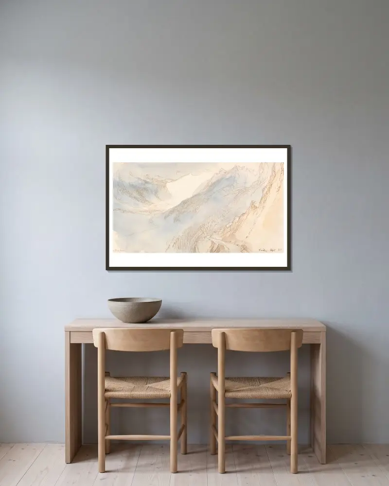 Berglandschaft – Nr. 2 von John Ruskin gerahmt an einer Wand