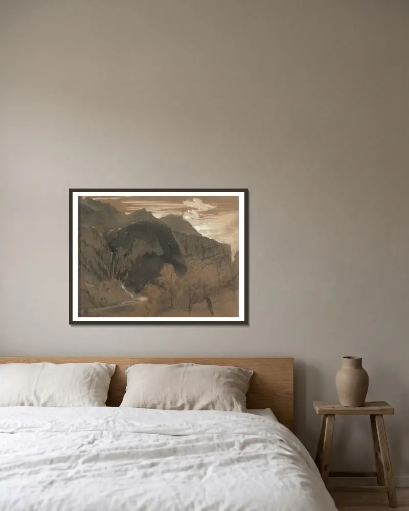 Mountainous Landscape. – nr 1 av John Ruskin inramad på en vägg