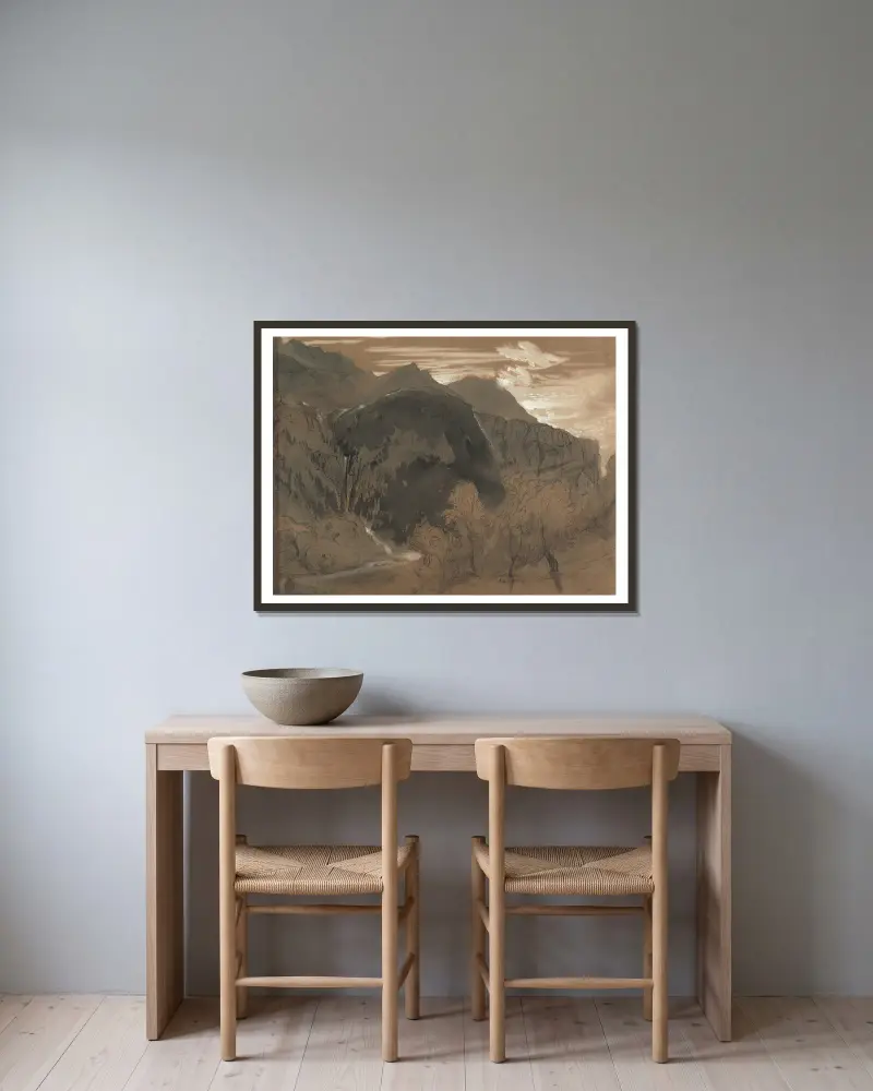 Mountainous Landscape. – nr 1 av John Ruskin inramad på en vägg