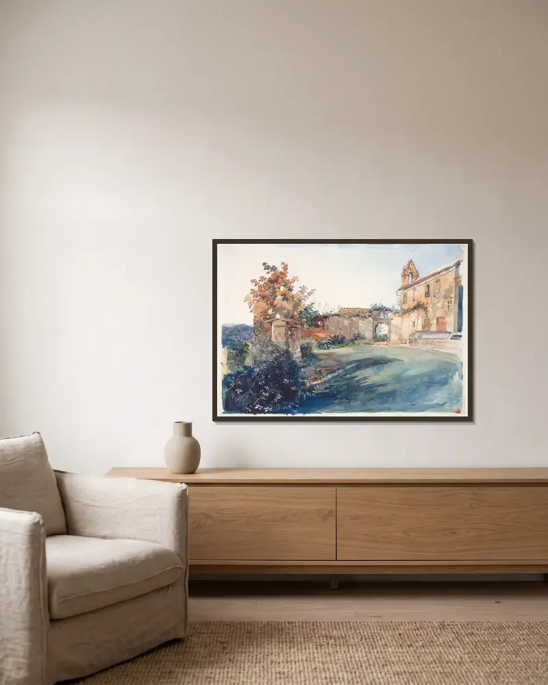 San Miniatos trädgård nära Florens av John Ruskin inramad på en vägg