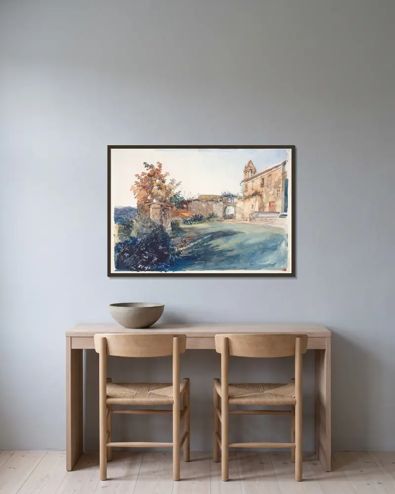 San Miniatos trädgård nära Florens av John Ruskin inramad på en vägg