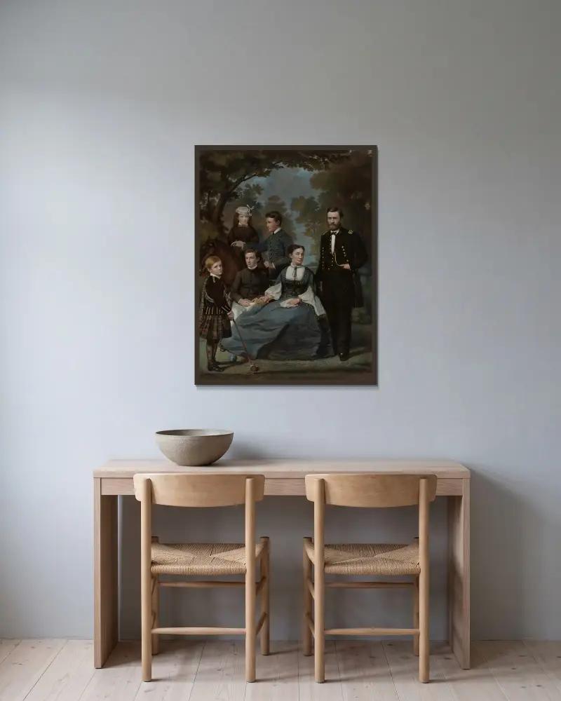 General Grant och hans familj av John Sartain inramad på en vägg