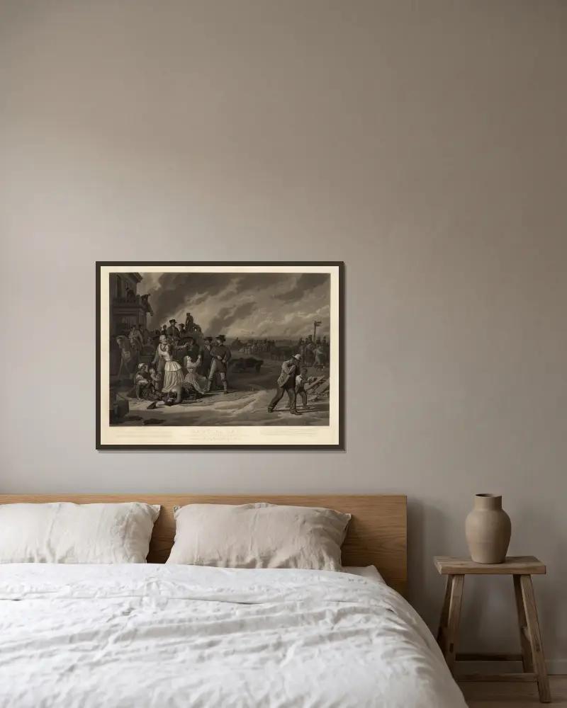 Kriegsrecht, die Verwüstung der Grenzbezirke von Missouri von John Sartain gerahmt an einer Wand