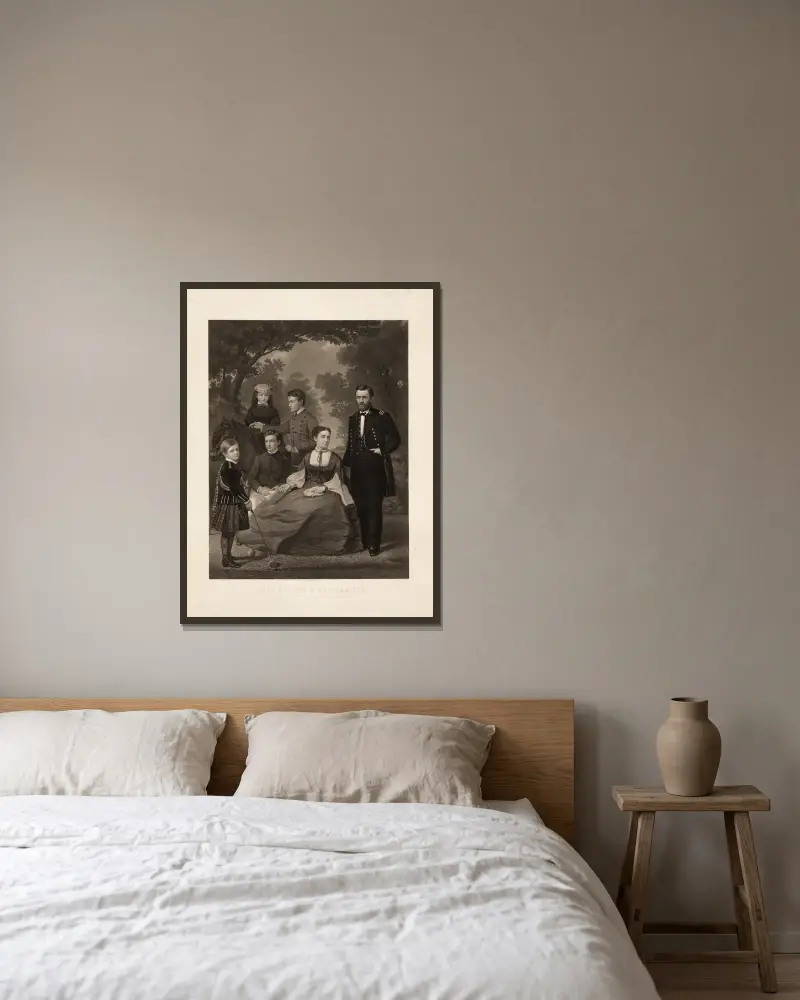 Ulysses S. Grant und seine Familie von John Sartain gerahmt an einer Wand
