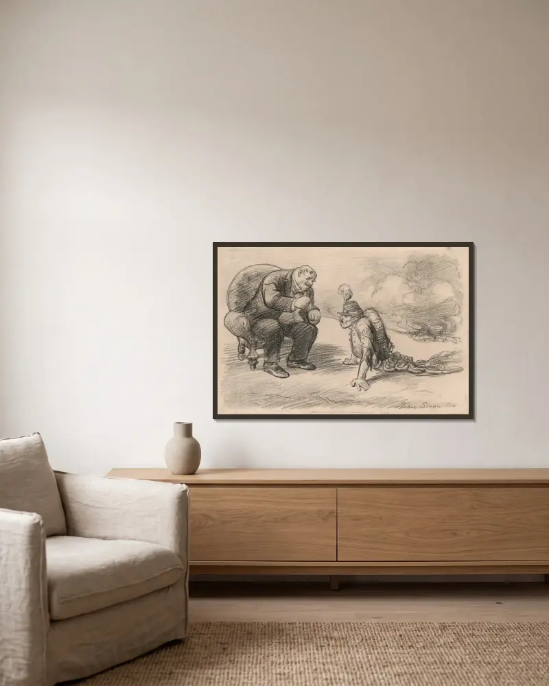 Nach dem Krieg, eine Medaille und vielleicht ein Job von John Sloan gerahmt an einer Wand