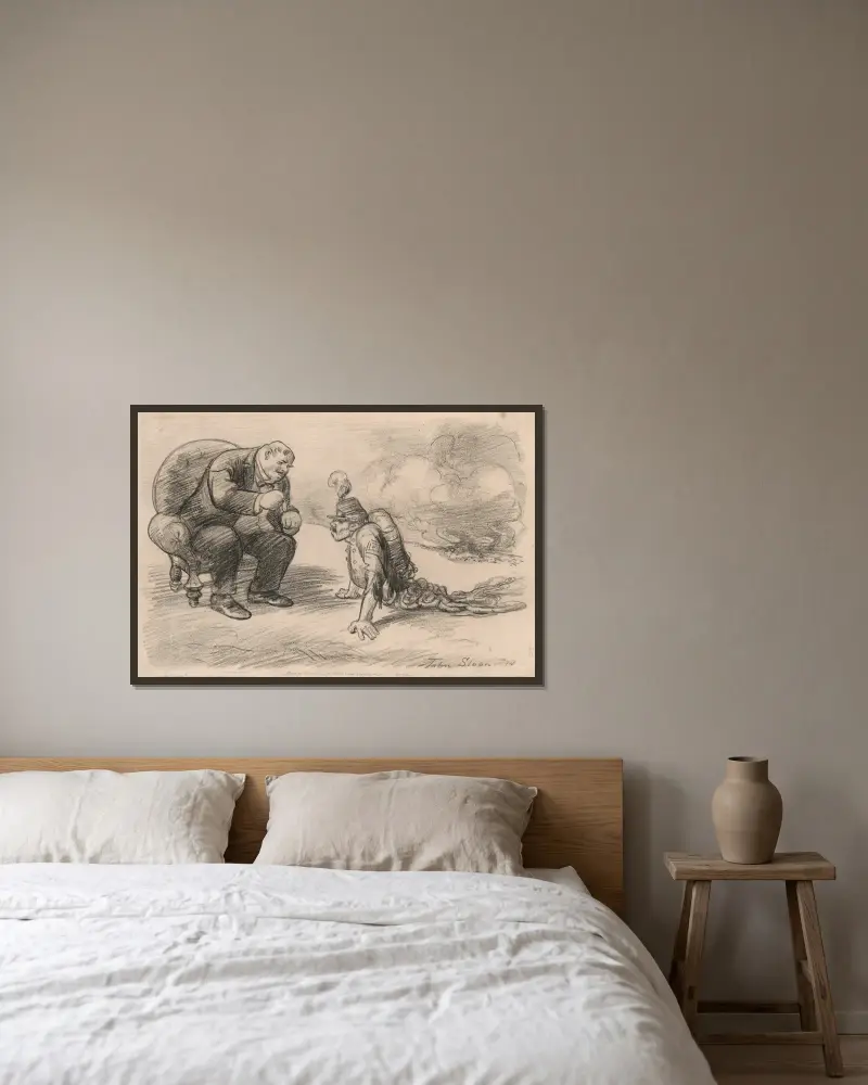 Nach dem Krieg, eine Medaille und vielleicht ein Job von John Sloan gerahmt an einer Wand