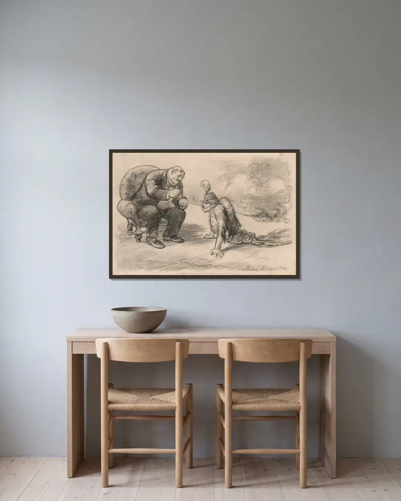 Nach dem Krieg, eine Medaille und vielleicht ein Job von John Sloan gerahmt an einer Wand