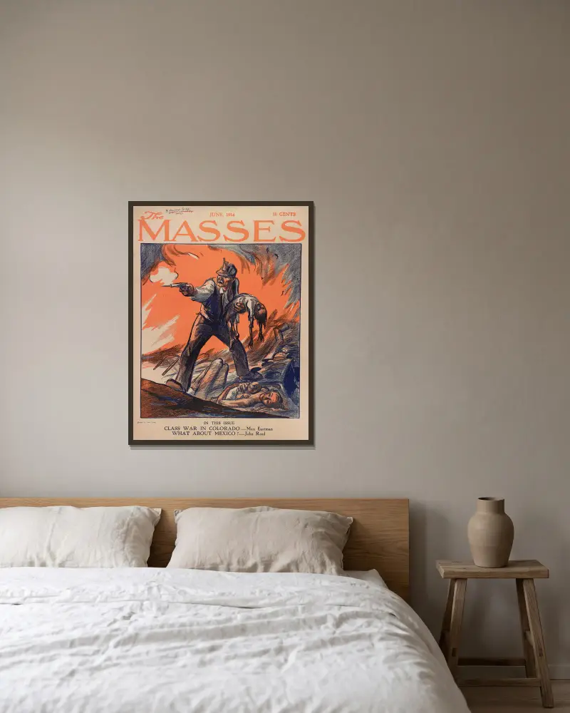 Massaker under Colorados kolstrejk i Ludlow, Colorado av John Sloan inramad på en vägg