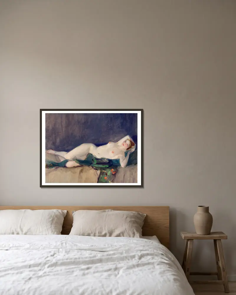 Nude, Green Scarf av John Sloan inramad på en vägg