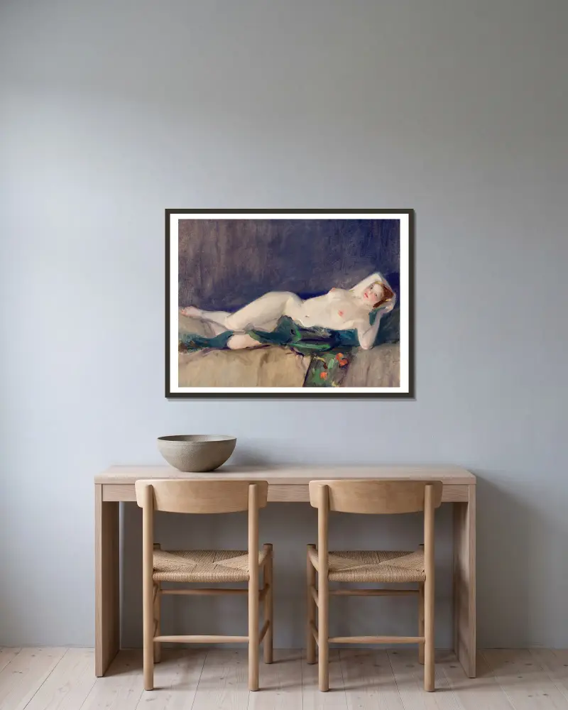Nude, Green Scarf av John Sloan inramad på en vägg