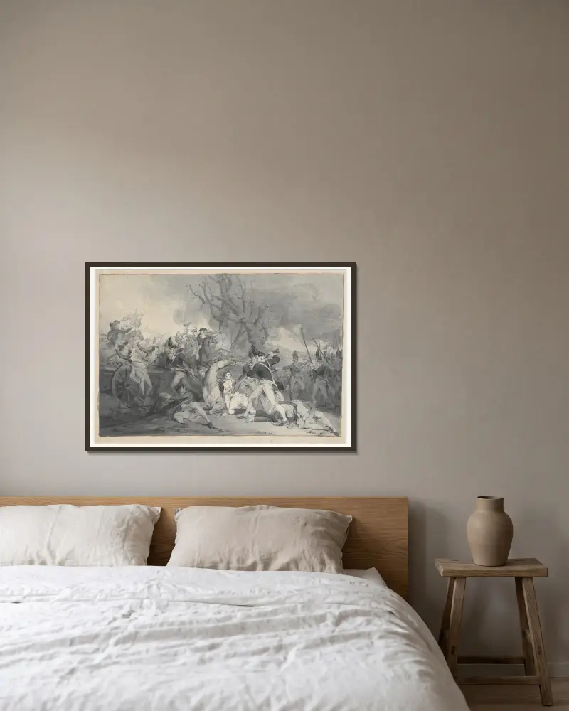 General Mercers död [Skiss till slaget vid Princeton] 3 av John Trumbull inramad på en vägg
