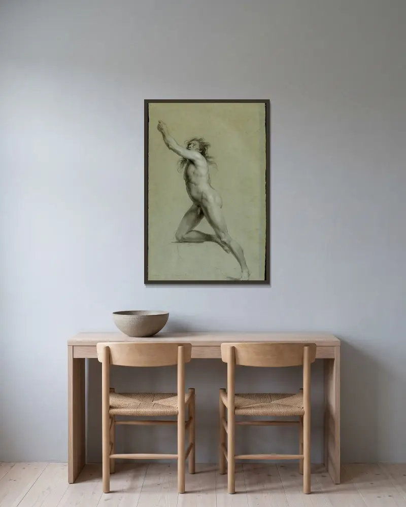 Study from Life; Nude Male av John Trumbull inramad på en vägg